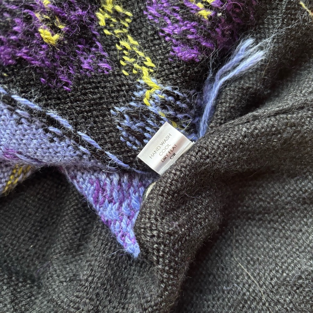 Alpaca Imports Wool Blend Button Front Cardigan L Purple Black Nordic Artsy - Picture 9 of 14
